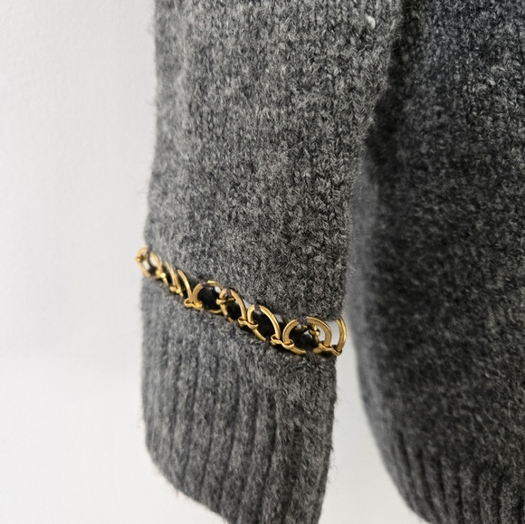 ZARA KNIT Grey Sweater with Gold Chain Detailed neck and cuffs. Relaxed Small. - Picture 4 of 9